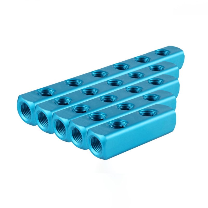 Pneumatic Components1/4" PT Thread Port 2 3 4 5 6 7 8 9 Way Pneumatic Quick Connector Air Hose Aluminum Manifold Block Splitter