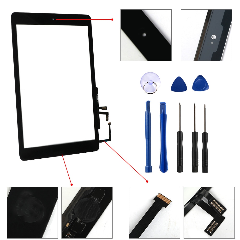 Voor Ipad Air 1 Touch Screen A1474 A1475 A147 Digitizer Sensor + Home Knop + Flex Lijm + Repair Tools montage Glas Panel