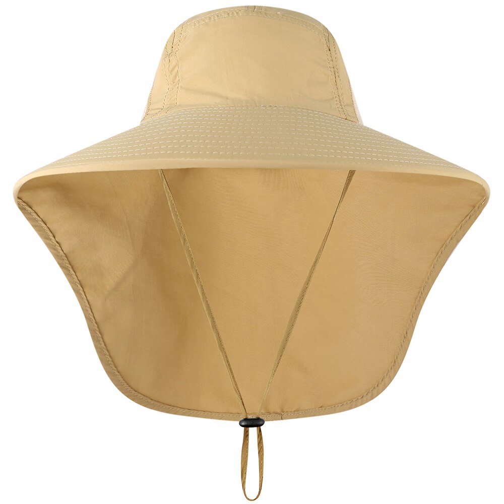 Outdoor UPF 50+ UV Protection Fishing Hat for Men Women Wide Brim with Neck Flap Side Mesh Camping Farming Beach Cycling Cap: Khaki
