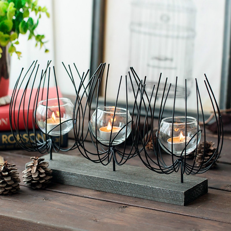 Portavelas de Metal geométrico negro moderno mesa de comedor romántica boda candelabro decoración Hogar Decoración MM50ZT