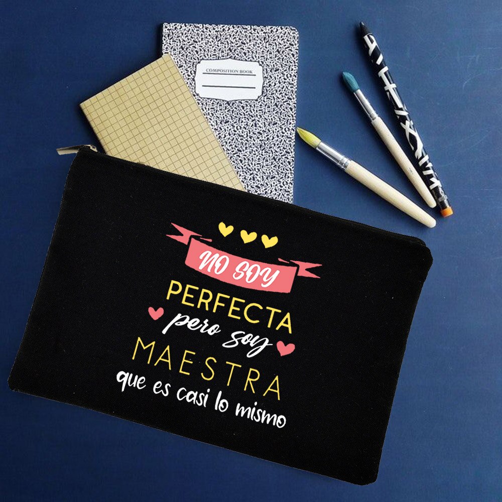 Yo Soy Profesor Cual Es Tu Superpoder Spaans Make Tassen Leraar Canvas Potlood Opslag Pouch Reizen Toiletartikelen Organizer: W01330-TBBK-D