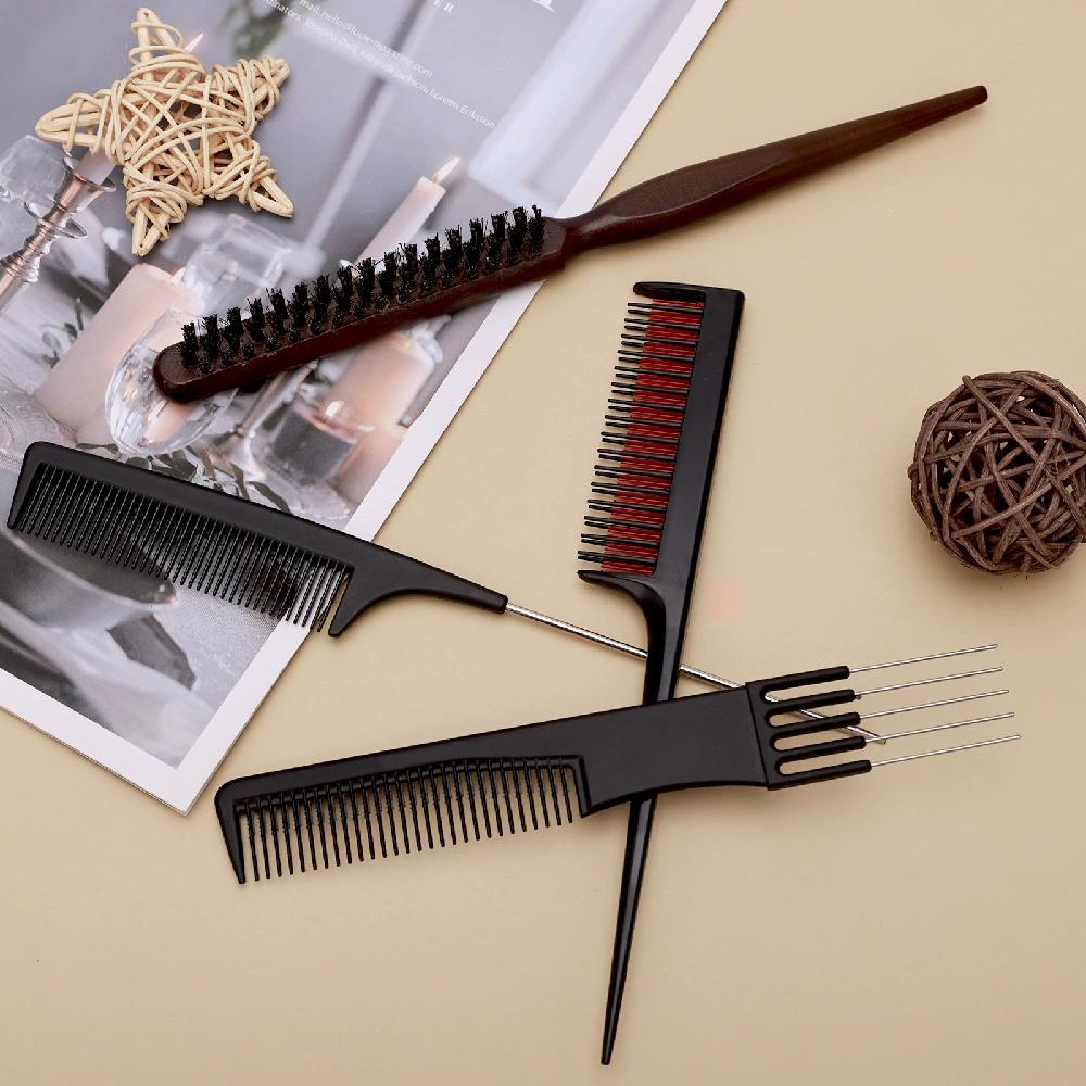 Professionele opgestoken styling staartkammen en gladmakende borstel 4-delige set vingergolven en backcombing-gereedschappen 5-polige volumegevende hefkam