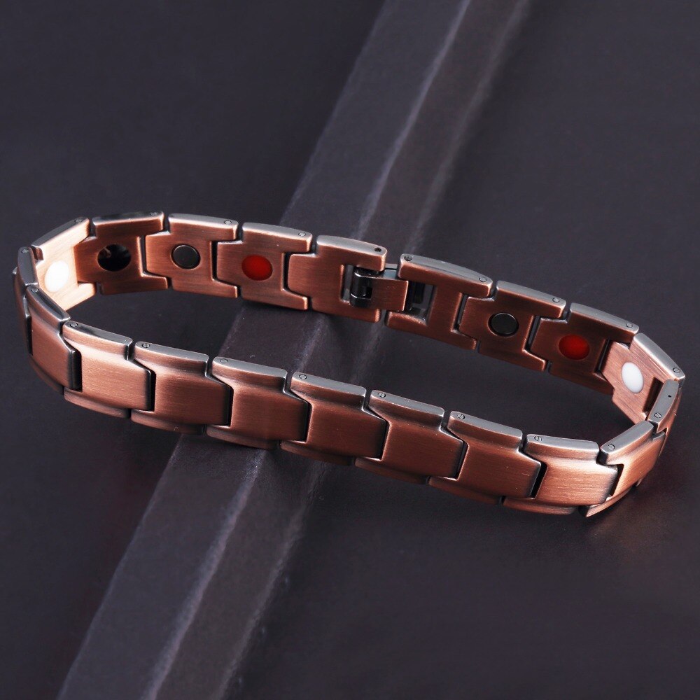 12MM verrotten Kupfer Gesunde magnetisch Männer Armbinde Männlichen 4 in 1 Energie Magneten Germanium Pflege Herren Armbänder Hand Kette retro Schmuck