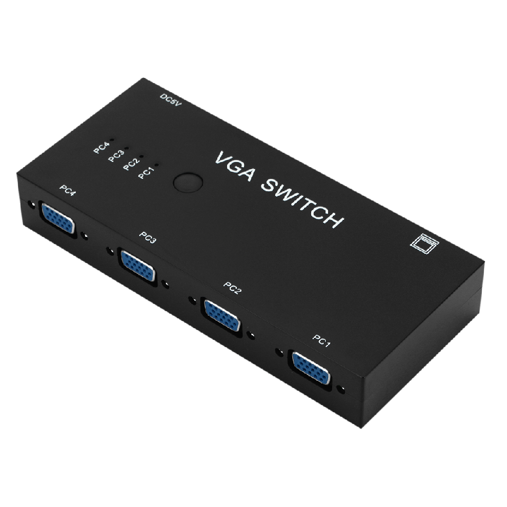 TQQLSS 4 In 1 Out VGA Switcher 4 Port VGA Switch Box VGA for Consoles Set-top Boxes 4 Hosts Share 1 Display Notebook Projector