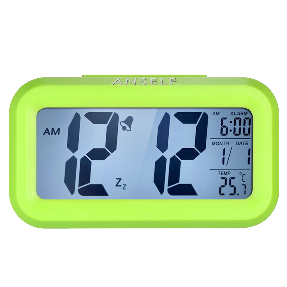 Anself LED Digital Alarm Clock Repeating Snooze Light-activated Sensor Backlight Time Date Temperature Display: Green
