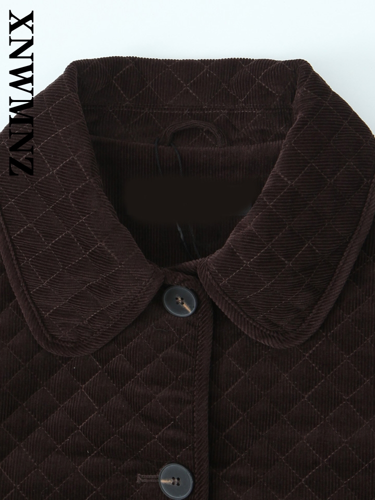 XNWMNZ 2024 Herfst Vrouwelijke Klassieke Turn-down Kraag Corduroy Jas Bovenkleding Woon-werkverkeer Vrouw Lange Mouw Jas Ruches top