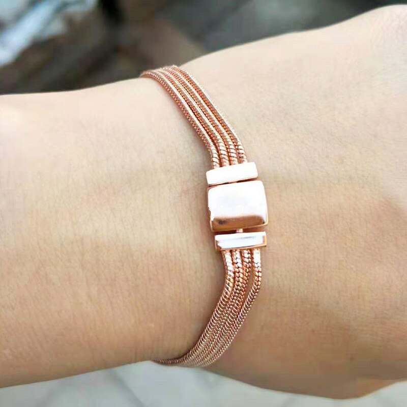 Multi-chaîne Pan Bracelet & Bracelet Fit femmes perle breloque bricolage Europe bijoux: Or Rose Couleur / 21cm