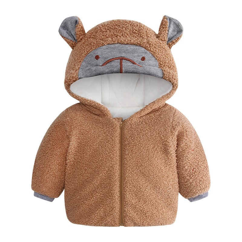 Outono inverno roupas do bebê meninos meninas casaco quente crianças bonito dos desenhos animados topos sólida mais veludo novas crianças casuais jaquetas 1-4y: Brown / 12 m
