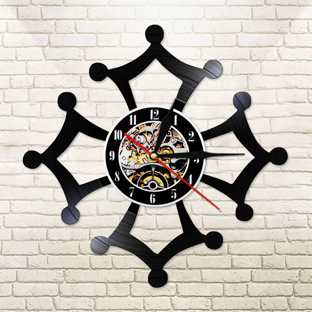 Reloj de pared Croix ocitane Vintage de vinilo LP con grabación, reloj de cuarzo con símbolo de ociania, reloj de barrido silencioso con luz de fondo LED, lámpara de humor