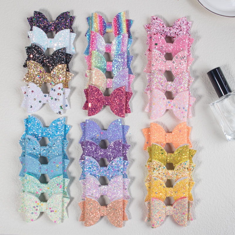 Lazos para el pelo de 5 piezas para niña, pinzas brillantes de 3 pulgadas, conjunto de accesorios para el cabello multicolor