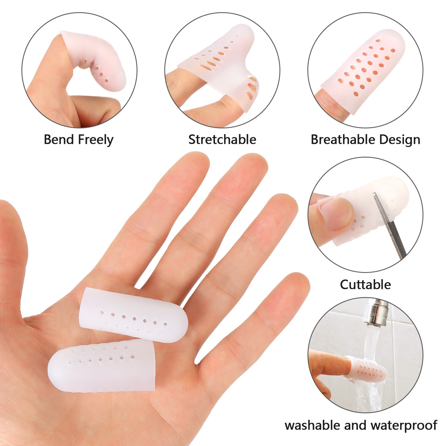 10 Pcs Siliconen Vinger Beschermers, vrouwen & Mannen Vinger Mouwen Voor Wonden Ademend Vinger Caps Met Gaten Voor Vinger Kraken