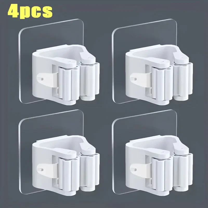 4 stk. veggmontert moppholder veggmontert vanntett moppstativ kosthenger kroker husholdningsverktøy: Grå