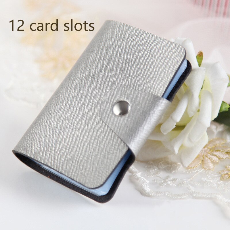 Waterproof Leather Function 24/12 Bits Card Case Business Card Holder Men Women Credit Passport Card Bag ID Passport Card Wallet: B-Silver