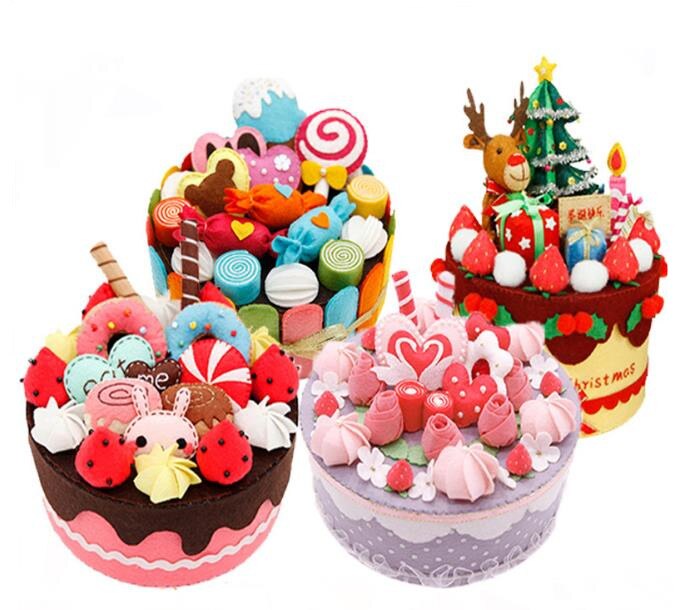 Filzen kit filz diy handwerk Handgemachte bunte kuchen Lagerung Fall Für Kinder Geburtstag Speziellen Fühlte DIY Paket