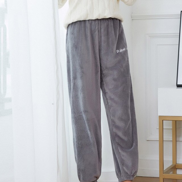 Dame flanell bukser dame & #39 ;s søvn pysjamas høst vinter varm hjemme wear casual lang bukse pyjamas 6 farger tykke bukser nattøy: Grå