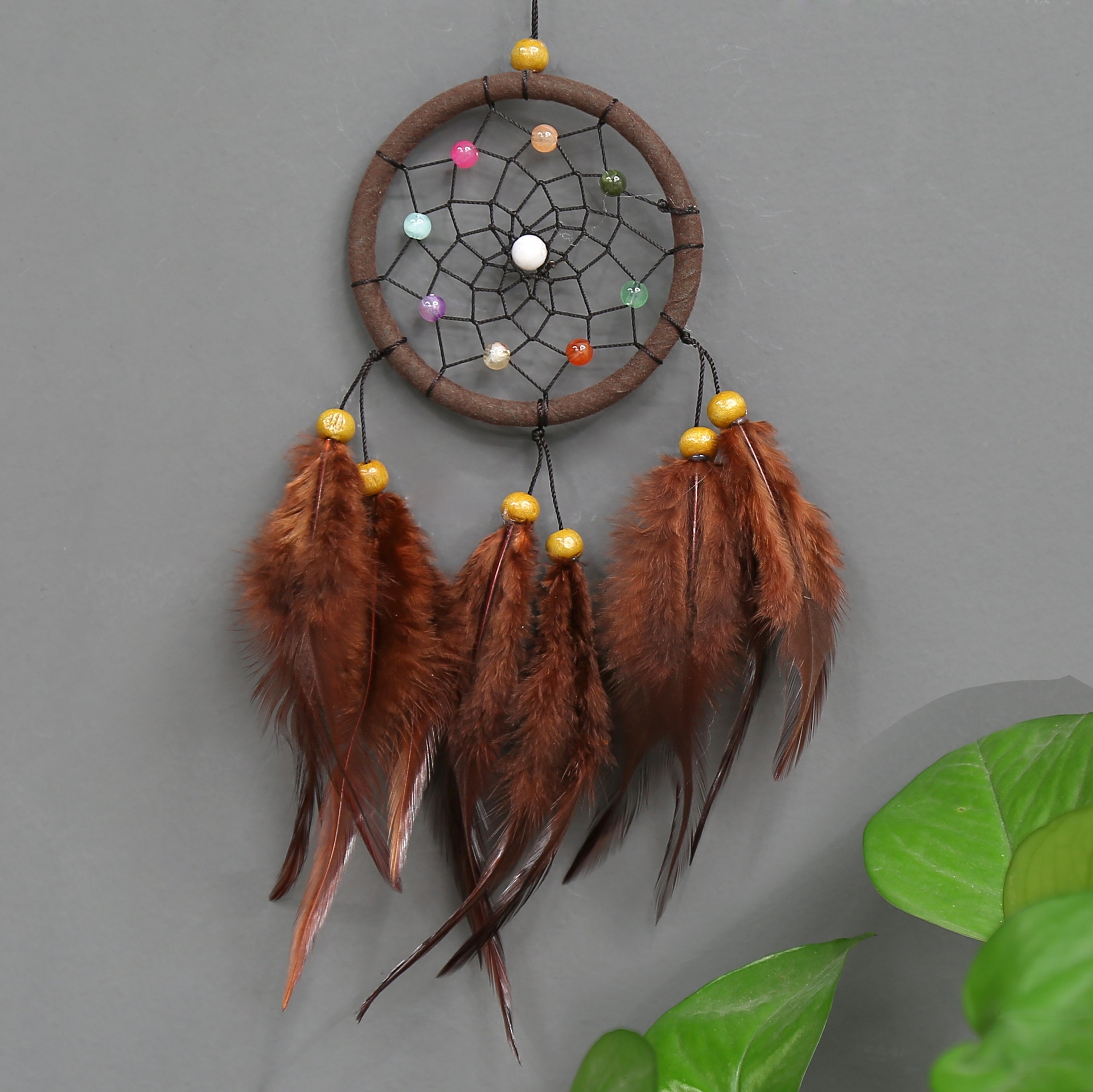 Atrapasueños colgante para coche, accesorios, decoración de pared, hecho a mano, de cumpleaños: brown