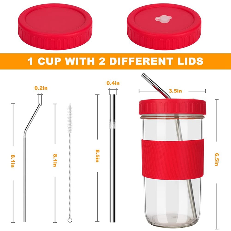 22Oz Reusable Boba Cup Mason Jar Cups with Lids and Straws Smoothie Cup Wide Mouth Bubble Tea Cup Travel Mug