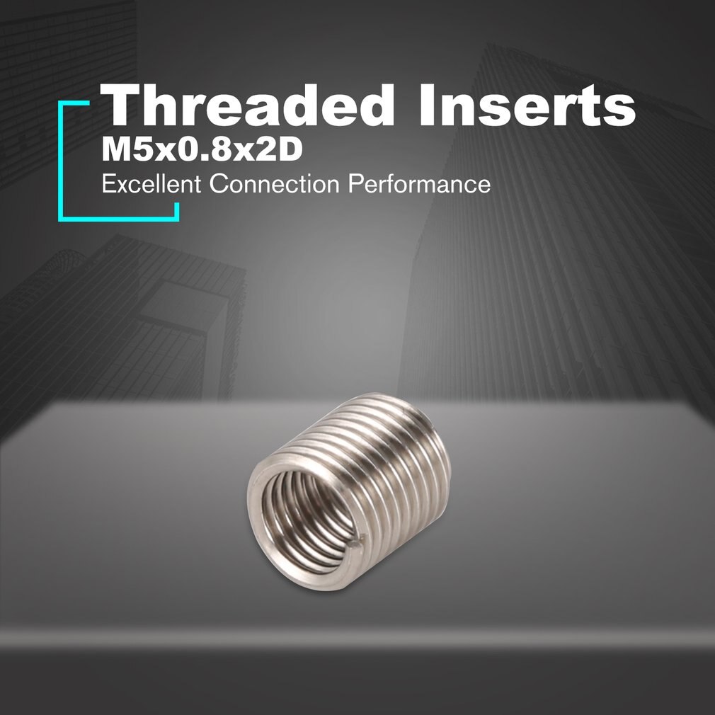 50PCS Threaded Inserts M5 0.8 2D Stainless Steel Wire Helicoil Fasteners Hardware Repair Tools Screw Sleeve Set