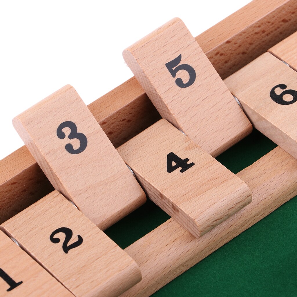 Wooden Shut the Box Board Game with 2 Dices and Number Game for 2-4 Players