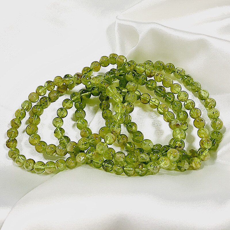 Braccialetto Delle Donne Natura 6 Millimetri Tallone Peridoto non di Vetro Davvero 18.5 Centimetri di Cristallo Braccialetti Della Ragazza Regalo di colore Verde Pietra