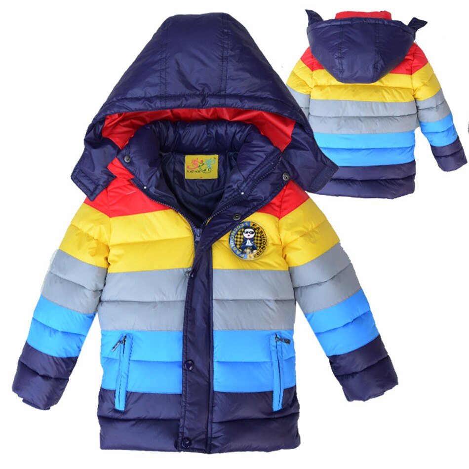 Regenboog Gestreepte Winter Down Jas Voor Jongens En Meisjes Warm Uitloper Capuchon Kids Hoodie Herfst Casual Parka Kleding