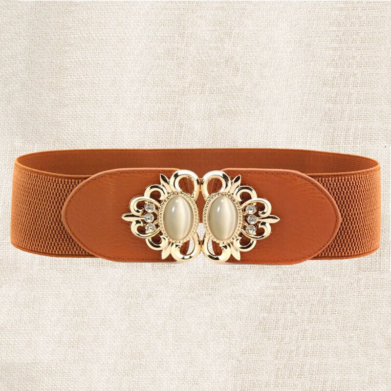 Cinturón ancho elástico para mujer, cinturón grueso con estampado de tótem Vintage, cinturón de cuero elástico para vestido, corsé, Z30 cincha de cintura, 21 tipos: Brown Opal