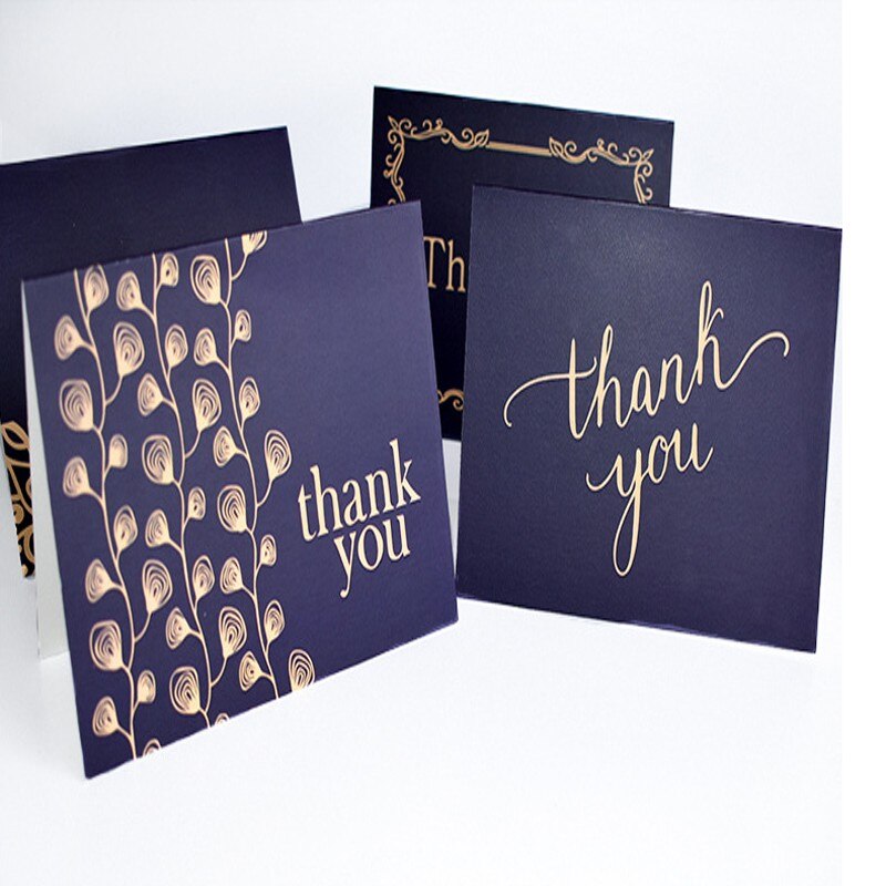 1pack Bronzing dark blue Thank You business card thank you half-fold card white envelope 15*10CM flower shop message