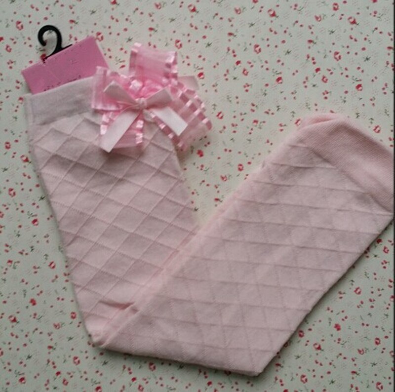 1 Pair Girls Socks Knee High Bowknot Plaid Style Children Kids Causal Elastic Socks Solid Colors For 2-8 Years Girls: pink