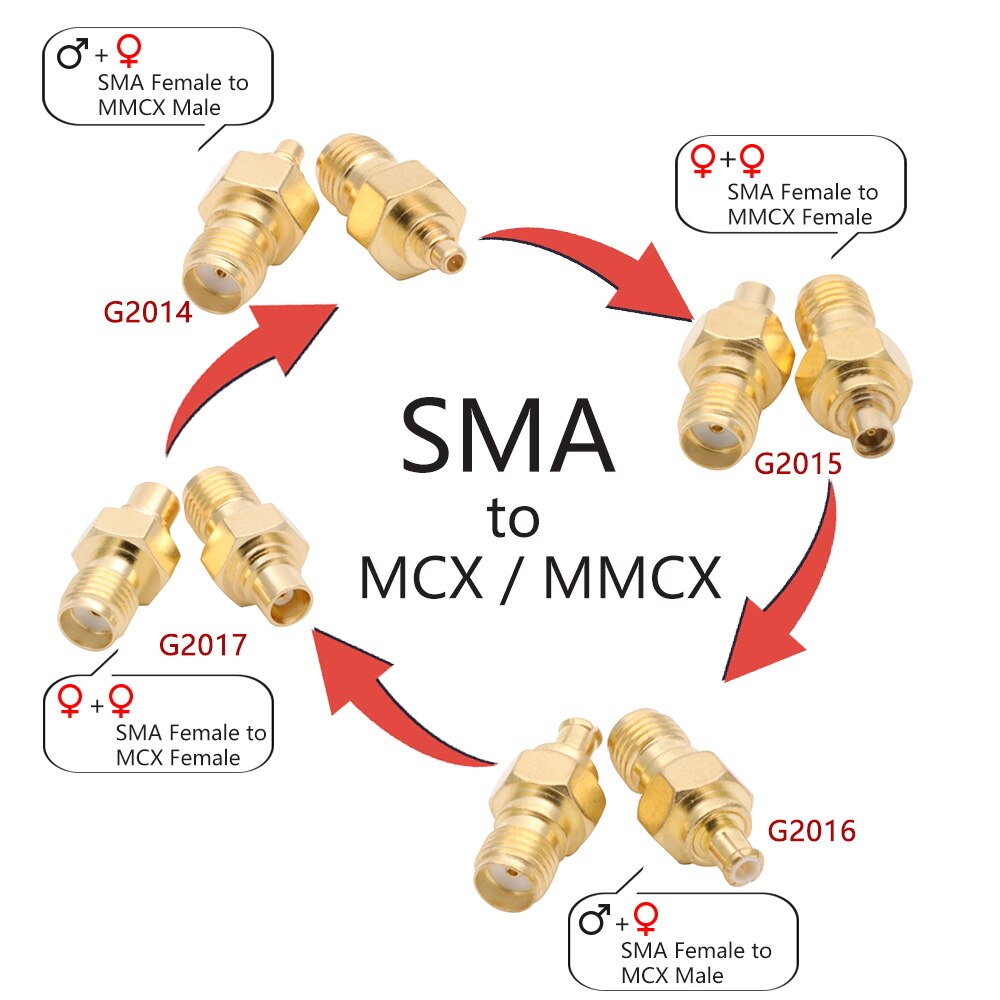 Adaptador macho y hembra SMA macho y hembra, convertidor de conector de barril de tuerca de acoplamiento coaxial RF, MMCX/MCX, 1 ud.