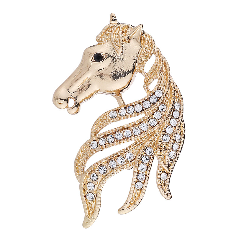 Dier Paard Broche Heren Pak Overhemd Corsage Revers Pin Badge Kleding Broches voor Vrouwen Accessoires Retro Hoogwaardig Kristal: Goud-kleur