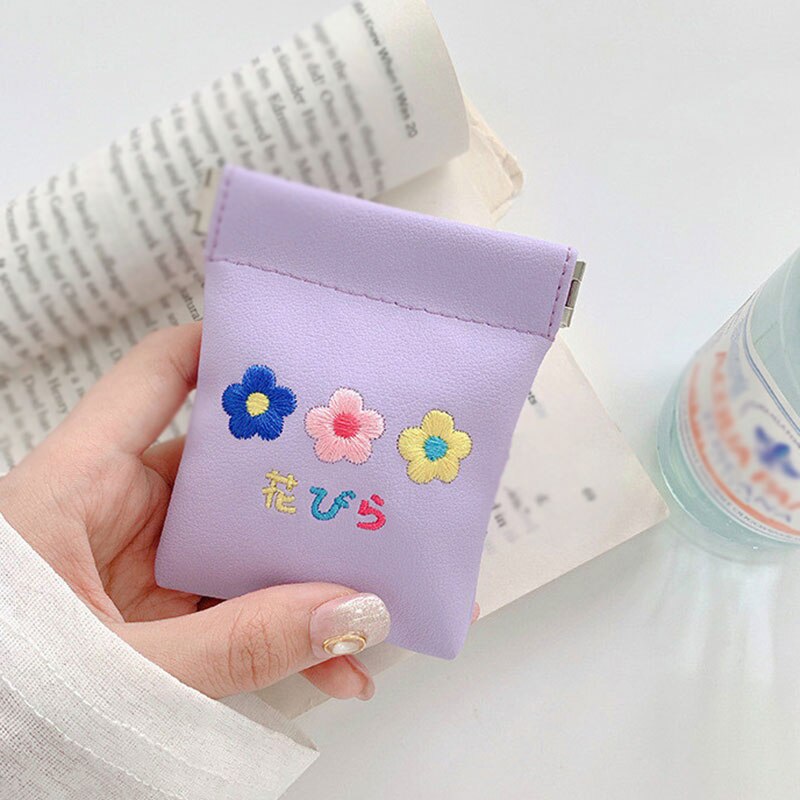 Sac de rangement pour femmes, mignon sac de rangement pour fleurs broderie, porte-monnaie Portable, câble de données, écouteurs Bluetooth étui de protection: VIOLET