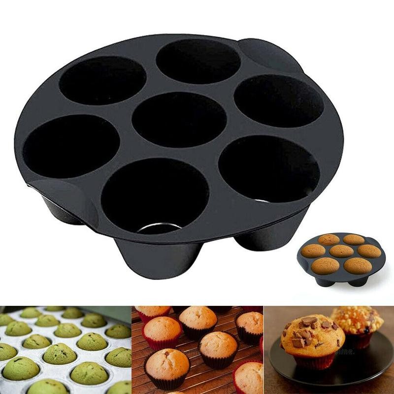 7 Zelfs Siliconen Muffin Cake Cups Bakken Zwart Muffin Cupcake Mallen Pan Airfryer Accessoires Fit 3.5-5.8 L Lucht Friteuse