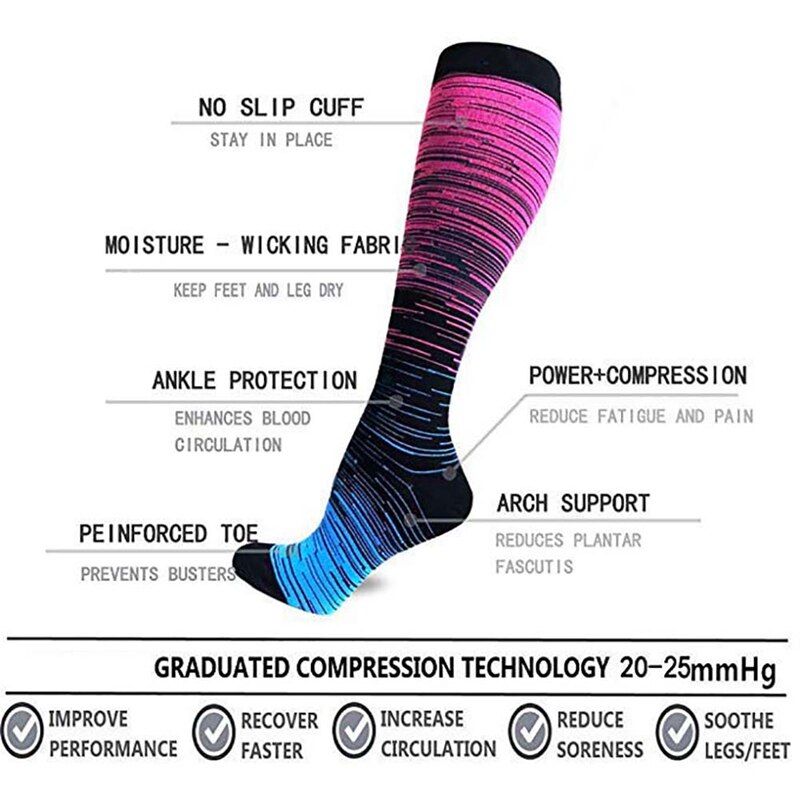 Multifunktionel løbecykling basketball fodbold sportssokker holdbare nylon knæ høj gradient trykte kompressionssokker *
