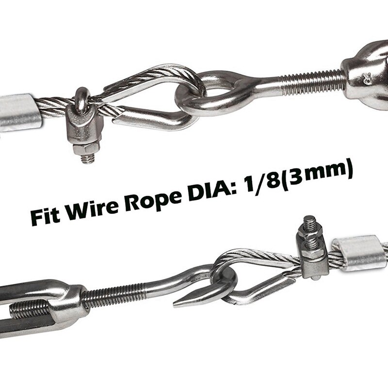 20 stk tunge wire reb spændingssæt drejespænde 1/8 tommer wire reb kabelclips / klemme fingerbøl wire reb aluminium ærme