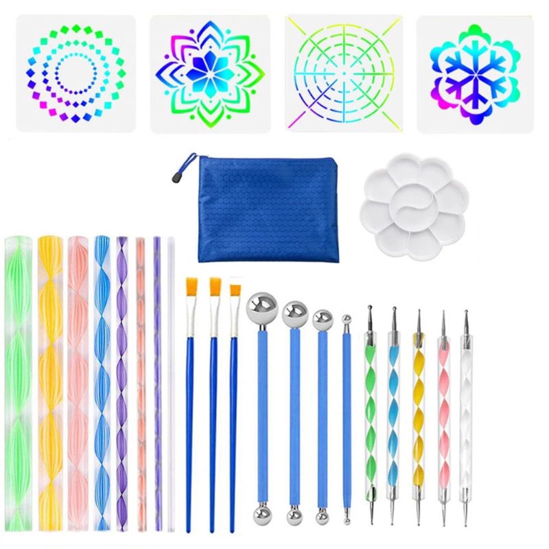 25Pcs/Set Mandala Dotting Pen Tools for Painting Stone with Stencils Template Point Brush Paint Stick: B