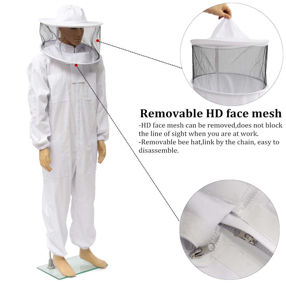 Bee Keeping Suit Full Body Protective Clothing Hat Smock Pro Anti Bee Suit Equipment Veil Hood Hat Bee Keeping Jacket Veil Suit