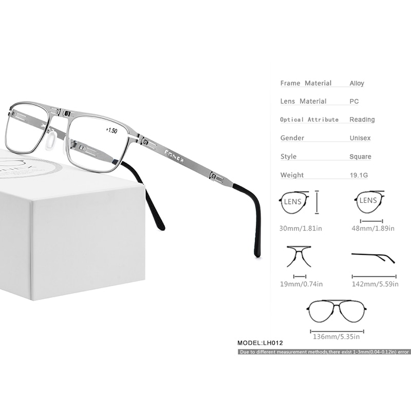 Fonex foldbare læsebriller mænd kvinder foldbare presbyopi læser hyperopi dioptri briller skruefri  lh012