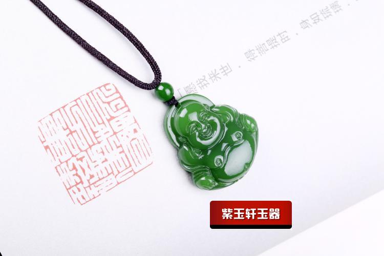 Cinese xinjiang Verde Giada Grande pancia Buddha Monili Della Collana Del Pendente Accessori di Moda A Mano-Intagliato Uomo Donna Fortuna Amuleto