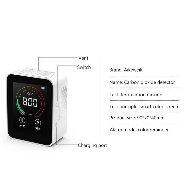 Portable Rechargeable CO2 Detector Air Monitor 400-5000 PPM Sensor Carbon Dioxide Meter 400-5000 PPM Tester