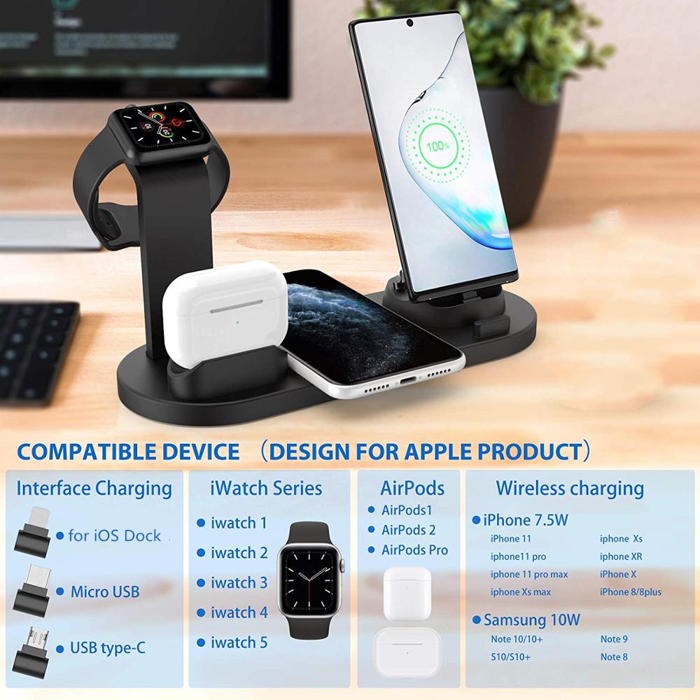 10W Wireless Charger Docking Station Charging Base Stand For iPhone SE 11 Pro X XR XS Max 8 7 6 6S Plus Apple Watch Airpods pro