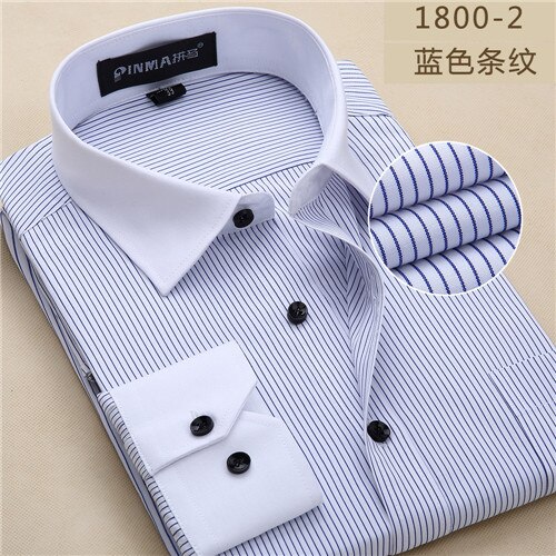 Plus size 8xl slim fit long sleeve striped patchwork white collar non-iron easy care mens dress shirts: 18002 / 7XL