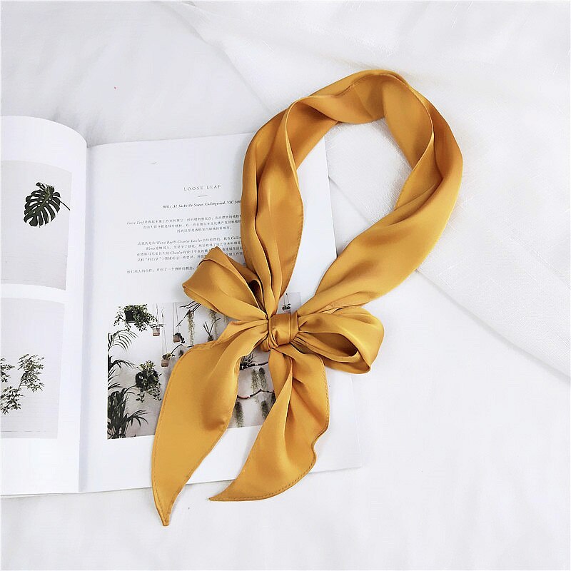 Foulard en soie imitation ruban pour femme, joli foulard solide pour fille, bandeau pour cheveux, poignée de sac, petits foulards: Jaune