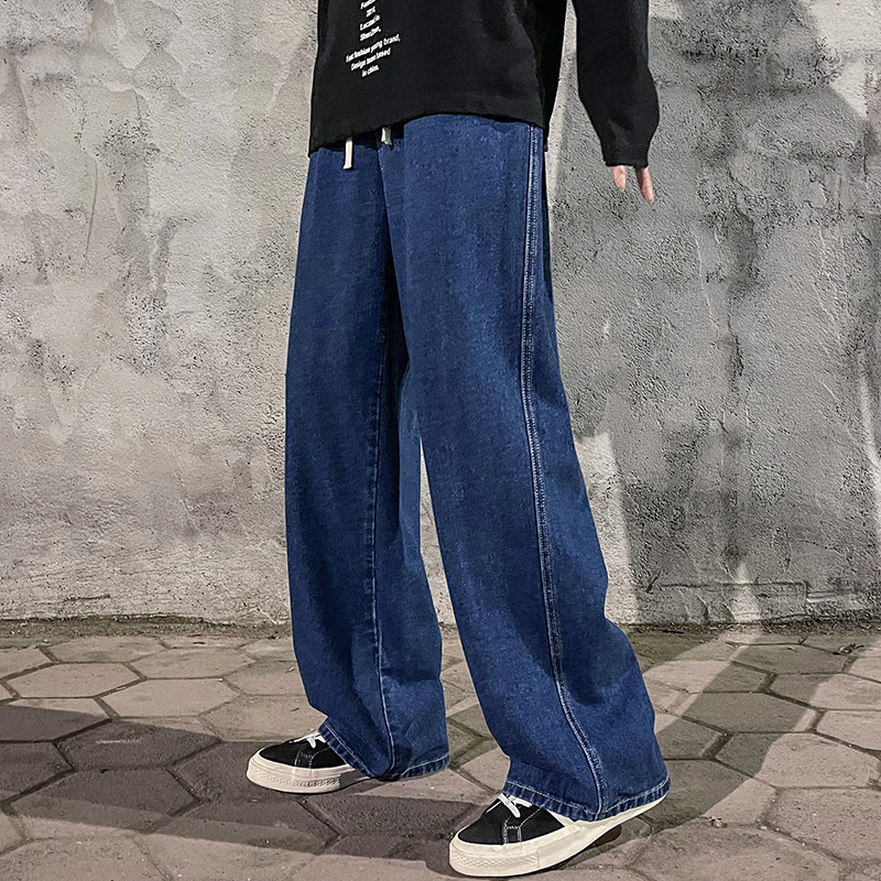 2023 männer Jeans Koreanische Ausführung Schüler lässig Hosen hoch Straße Gerade verlieren Breite Bein Jeans Schwarz Grau Blau ausgebeult Jeans: XXXS / Blau