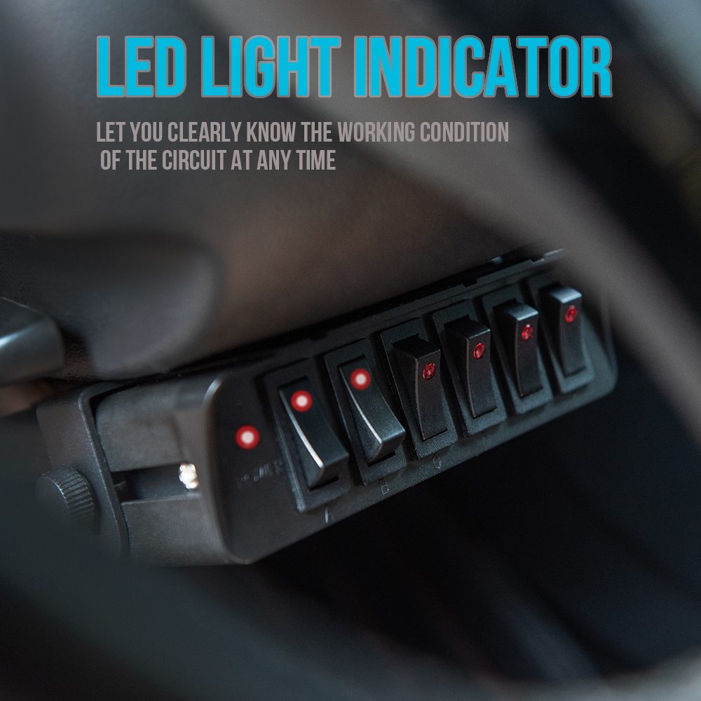 MICTUNING 6 Gang Rocker Switch Box Universal for Cars Vehicles Boats 12-24V Waterproof 20A Switch Panel with LED Light Indicator