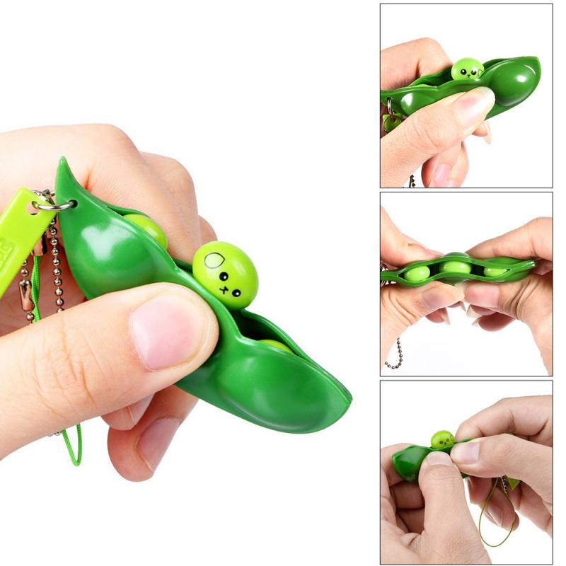 1Pcs Infinite Squeeze Edamame Bean Pea Keychain Stress Relieve Decompression Toys Cute Edamame Toys For Boys Girls