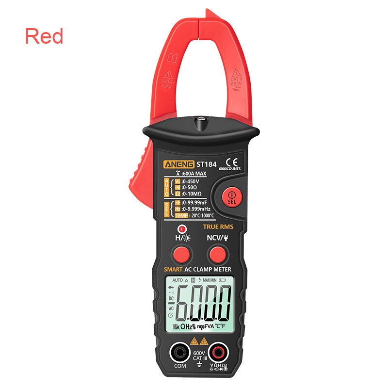 Intelligent Digital Multimeter Clamp Meter Multifunction Electrician Voltmeter High-precision Identification Measurement: Red