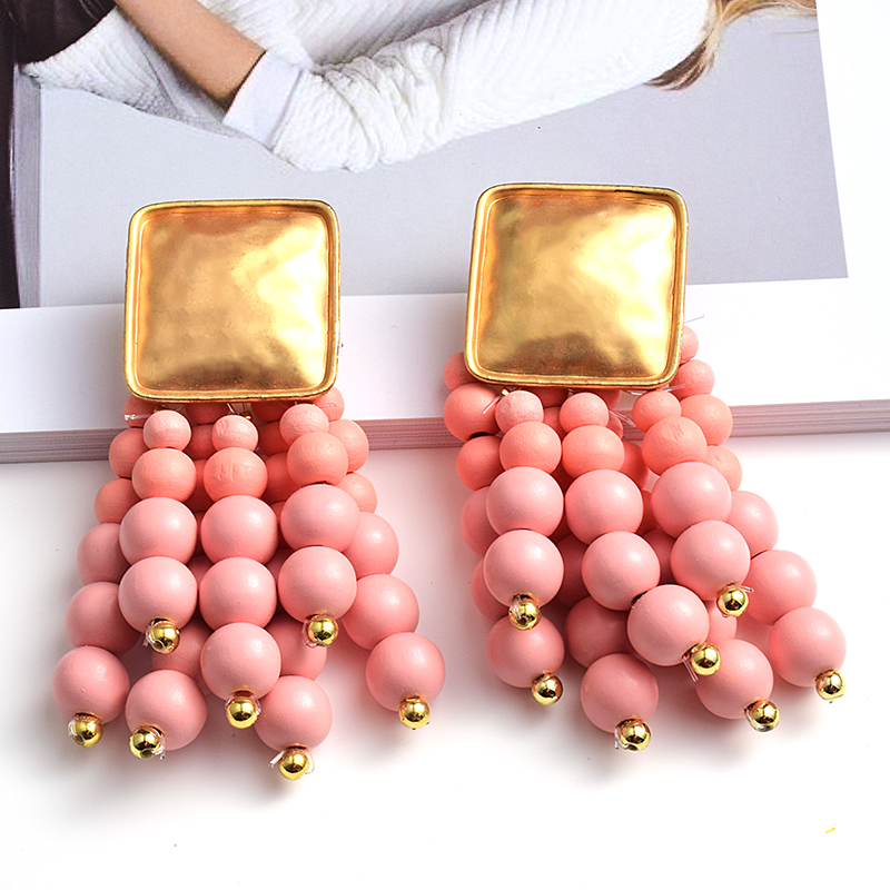Pendientes colgantes de madera hechos a mano Vintage, Maxi cuentas bohemias, joyería de boda llamativa para mujer brincos: orange