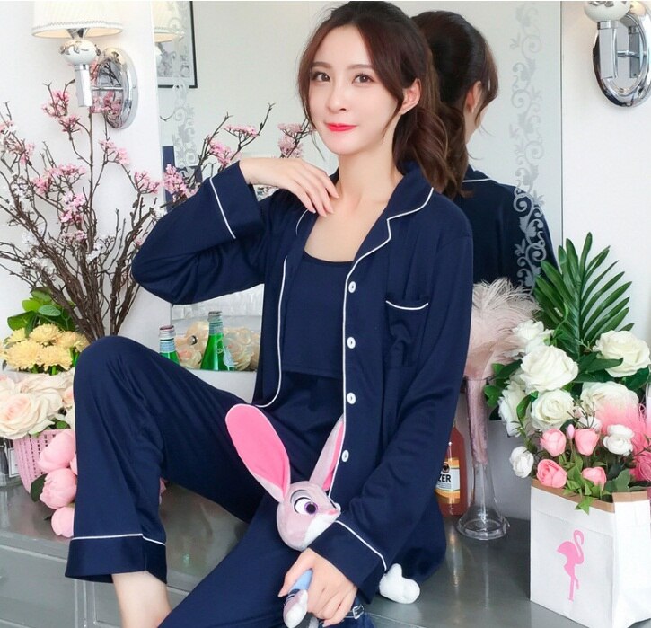 Katoenen Moeders 3 stks Moederschap nachtkleding Verpleging nachtjapon Moederschap Borstvoeding kleding voor Zwangere Vrouwen zwangerschap Pyjama: Blauw / L