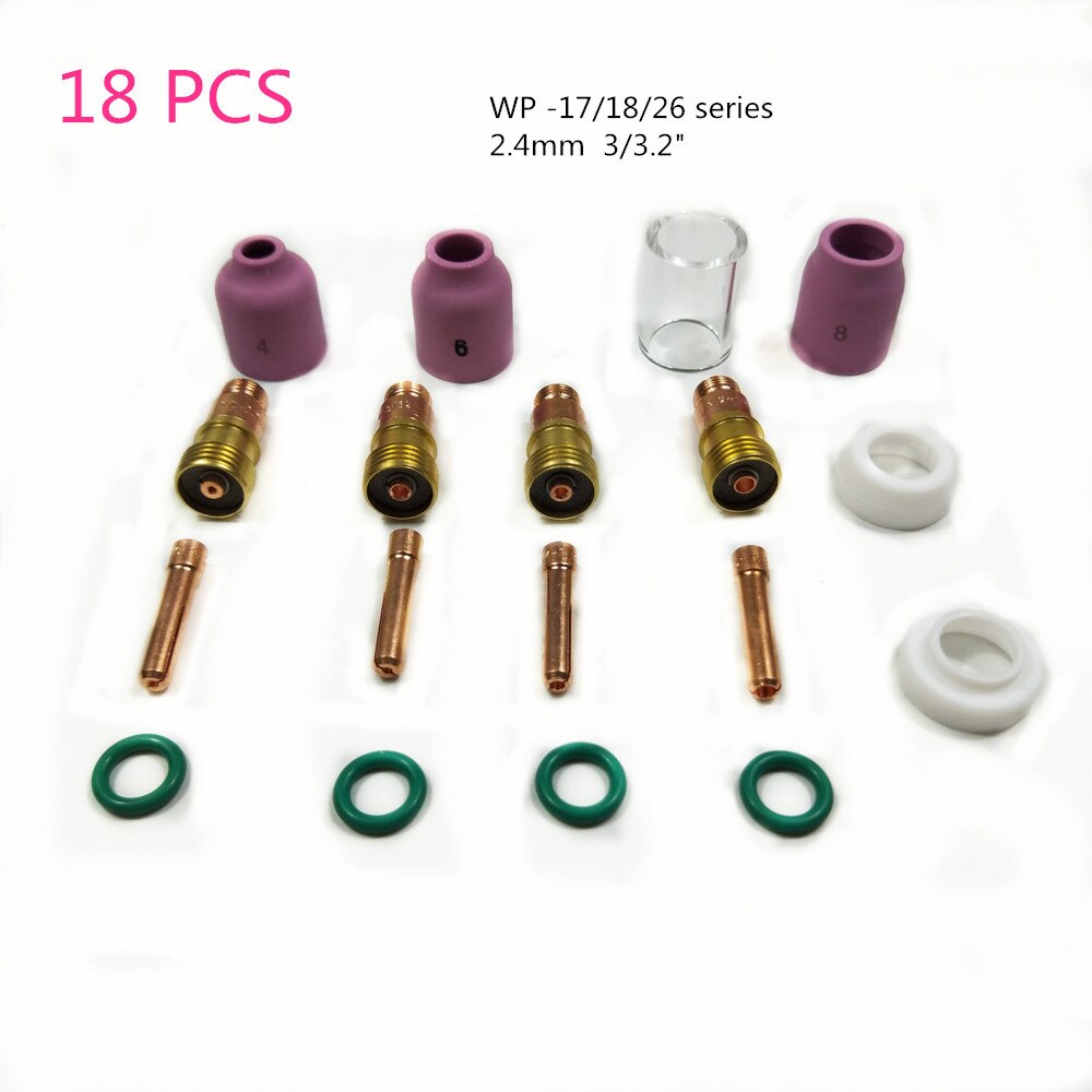 TIG Welding Torch Stubby Gas Lens Heat Resistant Glass Cup Kit For WP-17/18/26 2.4mm 3/32" O-rings semi-automatic welding: package 18pcs