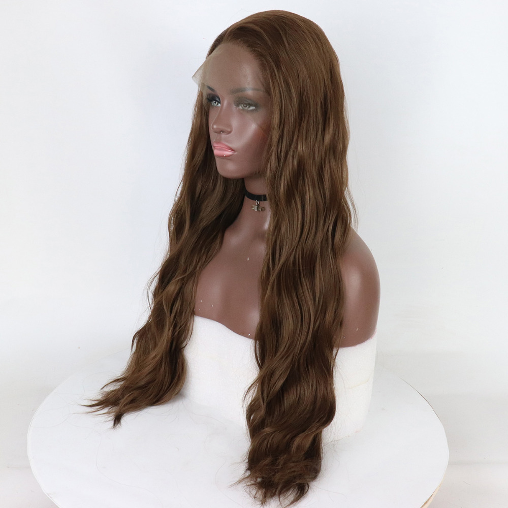 Marquesha Medium Brown Synthetic Lace Front Wigs Heat Resistant Fiber Long Wavy Glueless Lace Front Wig For Women